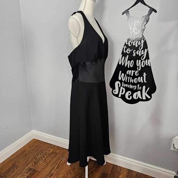 Jones New York Noir Halter Black Silk Waist Midi Party Cocktail Dress - Picture 5 of 11